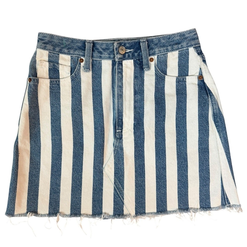 Nautical Stripe Denim Mini Skirt Size 26/2 Hamptons Preppy Coastal Grandmother